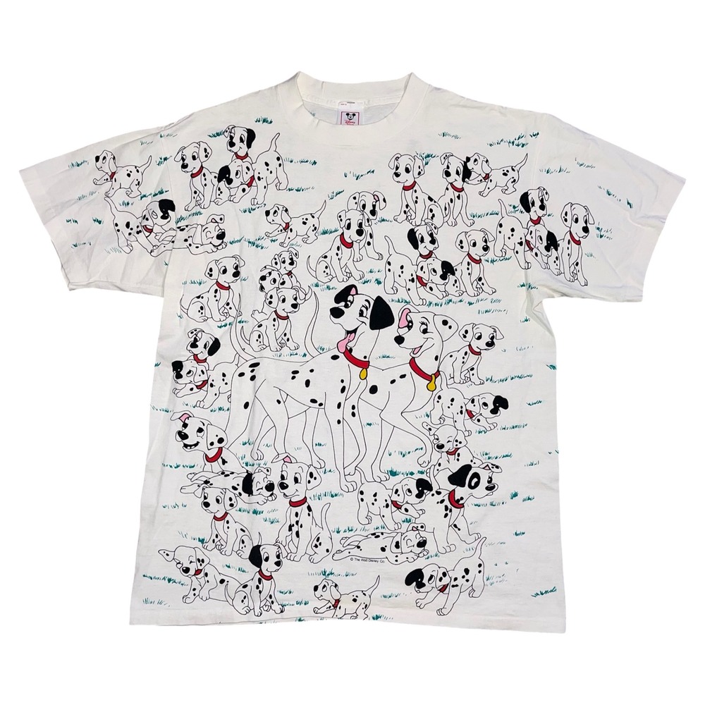 Vintage Disney 101 Dalmatians All Over Print T-Shirt Mens XL White 90s AOP